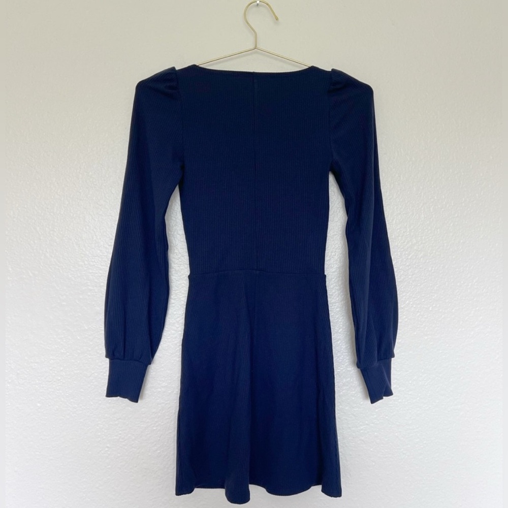 Reformation Navy long sleeves ribbed puff sleeve linah dress size Small - Picture 4 of 7